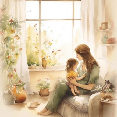 Imagine a cozy scene that embodies the warmth and joy of a mother's love. In this enchanting setting, create a watercolor clipart masterpiece that captures the essence of this special connection. Allow your brushstrokes to convey the nurturing embrace, gentle guidance, and unconditional support that mothers provide.
