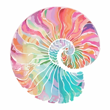 ammonite shell in the style of lilly pulitzer isolated on a white background, vibrant colors, in the style of clipart