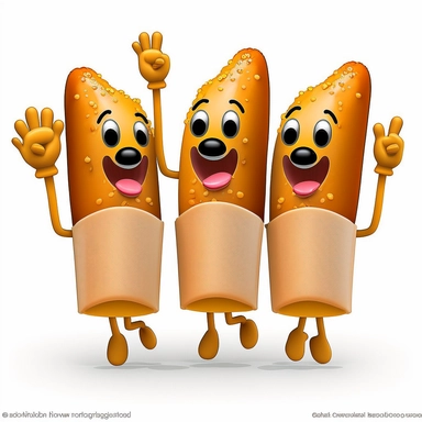 clipart graphics of three corndog hotdogs waving goodbye