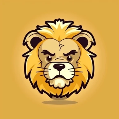 Cute lion face, cartoon, clipart, mascot, isolated on random background