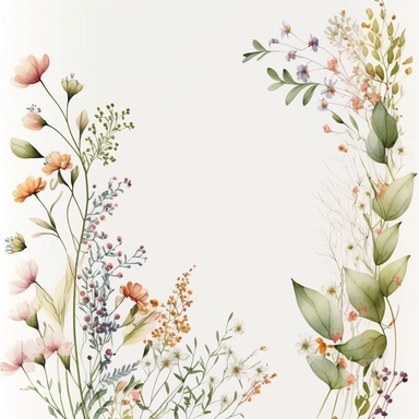 pastel color high resolution field blossoms, floral border bottom, watercolor clipart, white background