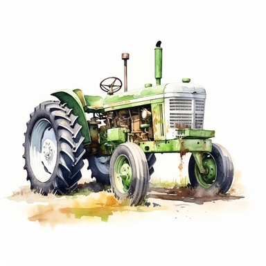 Clipart, Tractor, watercolor painting by Dorothy Hood, green tractor on a white background, shutterstock contest winner, american scene painting, detailed painting, watercolor, white background, behance hd, detailed painting, digital illustration