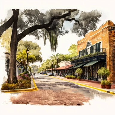 Florida, Orlando, red brick road, watercolor street, van gong, clip art, negative space