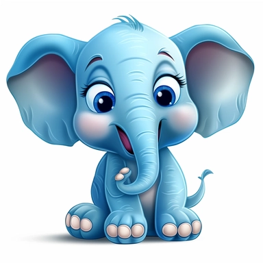 cute, cartoon, baby, elephant, big eyes, blue elephant, clipart