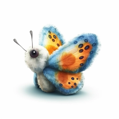 realistic digital painting, clipart of cute plush butterfly toy on white background