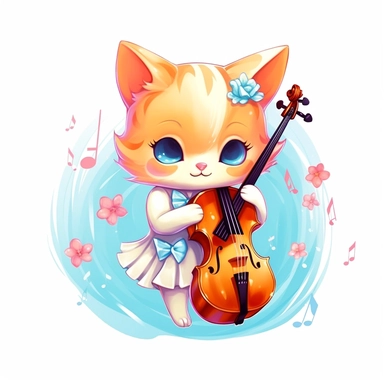 kawaii cat playing violin clip art