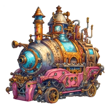 A War tank in sweet steampunk style, water color style, pinks, oranges, blues, teal, and liquid gold, watercolor illustrations, white background, transparent background, clean and elegant, sinister beauty, very detailed, victorian-inspired illustrations, watercolor illustration clipart, watercolor clipart, serge Marshhennikov, victor nizovtsev, i can't believe how beautiful this is