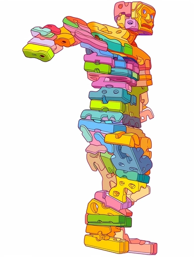 a clipart image of a lego brick frankenstein, in the style of colorful biomorphic forms, georg baselitz, machine aesthetics, helio oiticica, modular construction, dynamic balance, gradient color blends