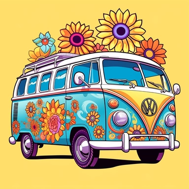 hippie bus, minivan, clip art,