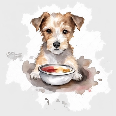 Watercolor dog bowl clipart, white isolated background, space out, hd