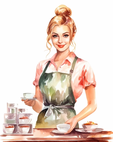 watercolour pretty lady waitress behind counter hd clipart white background