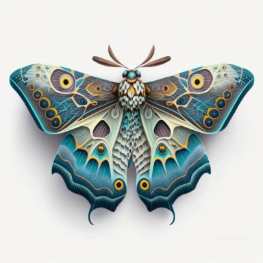Best Colorful, a Moth Clipart, fantasy Moth Png, exotic moth, vibrant colours, white background, no text, front look, A mesmerizing mystical moth clipart featuring a blend of celestial aquamarine and deep sea blue, with intricate patterns resembling ocean waves, set against a pristine white backdrop.