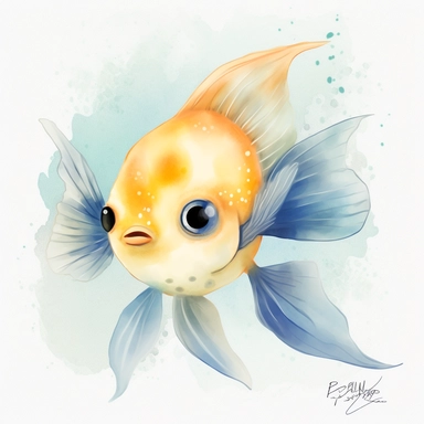 cute angel fish, chibi style, watercolour, clipart