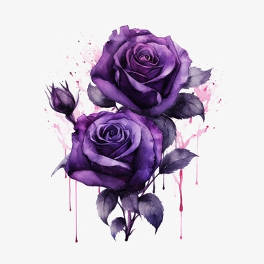 watercolor A clip art image featuring dark puple gothic roses with gothic elements isolated white background, minimalist, 8K