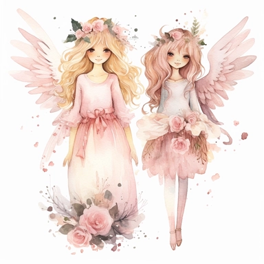 angel girls clipart in watercolor style
