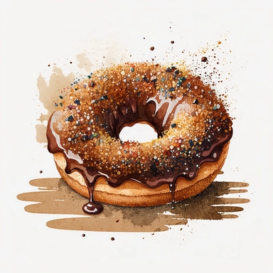 watercolour coffee glazed American doughnut with biscoff crumbs on top beautifully deatailed coffee glazed doughnut ,png image,high resolution,300 dpi,graphic clipart, computer graphics