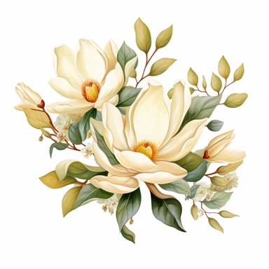 clipart, isolated boquet of magnolia flower and delicate vines
