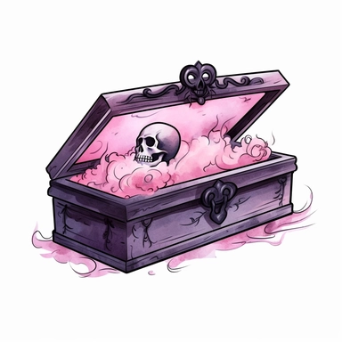 Cute gothic cartoon watercolour coffin illustration white background clipart style