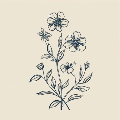 a simplified vector line art Floral illustration, victorian, vintage, minimalism, Flower, Botanical clipart, branches