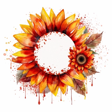a watercolor of a sunflower circle, cherry academy style, cherry red nuances, vector free clipart illustration, in the style of unreal engine 5, 32k uhd, detailed features, white background