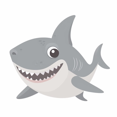 simple clipart, a grey shark, isolated white background, cute and simple illustration, with basic shapes and few details, for kids aged between 4 and 8 years
