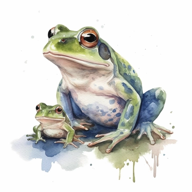 frog Mom and Baby Watercolor Clipart Graphic, 4k white background