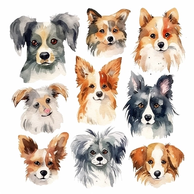 Watercolor Papillon Clipart - cute dogs and puppies PNG format instant download for commercial use