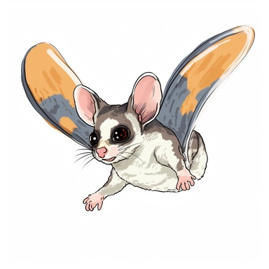 A clipart of a sugar glider in mid-flight, with its patagium fully extended, created on a white background.