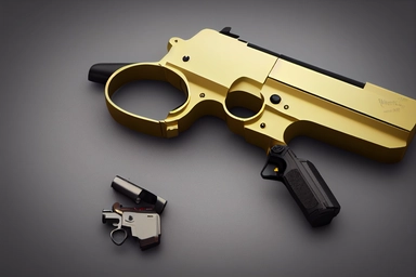 Isolated 9mm pistol gun modify with mini torch lighter, clipping paths. .highly detailed, realistic, photo realistic, octane render, 4K, 8K, UHD, hyper detailed