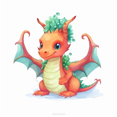 watercolor dragon christmas character clipart on white background, flat design, watercolor bright high resolution