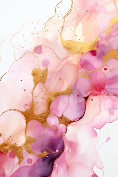 beautiful gorgeous alcohol ink of gold serene nature scene with a central focus on a pink leopard, gentle wave , minimalist style, crystals, glam, glossy, glitter texture, liquid ink clipart, modern and stylish design, bright colors, 300 dpi, clear decoration, clear white background, highly detailed digital art, 8k