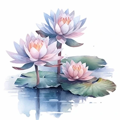 lotus flowers with pastel blossoms floating on the water artistic watercolor with a delicate touch with shadow gradation white background clipart high quality 8k hyper detailed