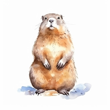 Watercolor cute fluffy chubby marmot, clipart, isolated on white background