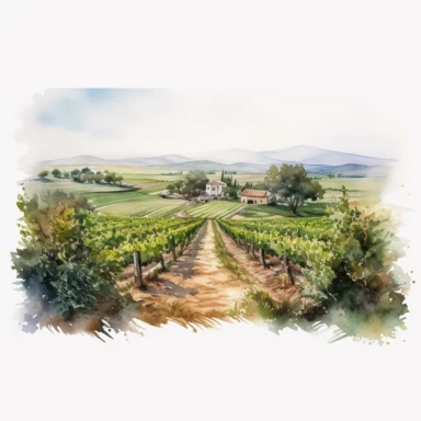 watercolor, hyper realistic, white background with margins, 8k, ultra detailed cut out, vineyards, open land, cut out clipart