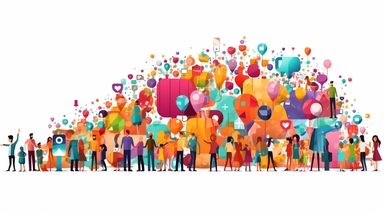 pixar style clipart, intricate, colorful, rainbowcolor, pop, social network connection concept, community, white background
