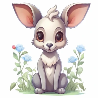 adorable cute grey kangaroo, chibi, big eyes, detailed watercolor, pastel colors, flowers, white background, clip art, Disney, ArtGerm