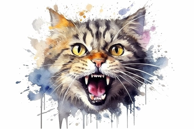 Watercolor, frustrated Cat, clipart, hd, on a white background, spaced out