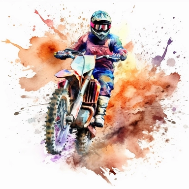 watercolor clipart of a dirt bike off road track, rainbow colors