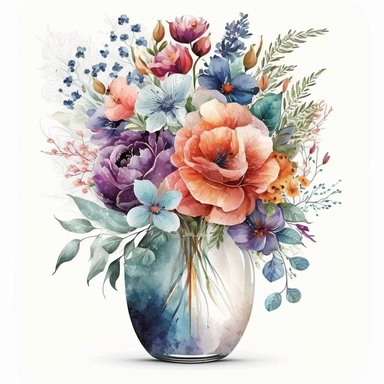 clipart watercolor flower bouquet in a vase, high detailed, eye-catching compositions, high resolution, vector, white background