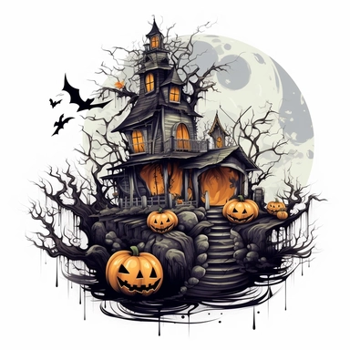 spooky halloween decoration, clipart, cartoon, intricate details, white background