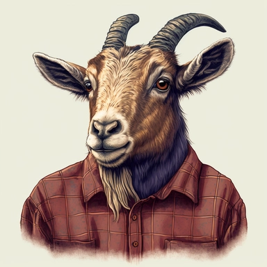 a friendly clipart goat in a flannel shirt