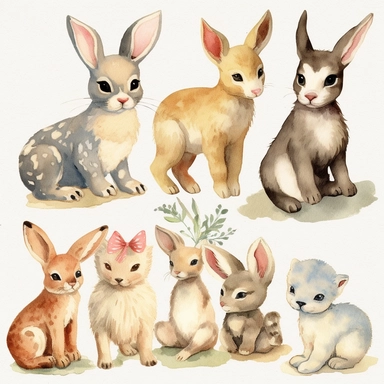 vintage 50's watercolor clipart baby animals