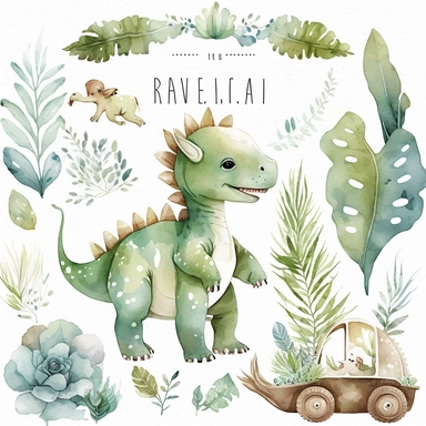 Watercolor dinosaurs clipart neutral baby boy clip art dino nursery deco no text