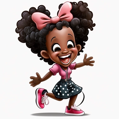 2d, beuatiful vibrant full body happy african american adult mickey mouse woman clipart, dark brown face, pink ears, cartoon realistic