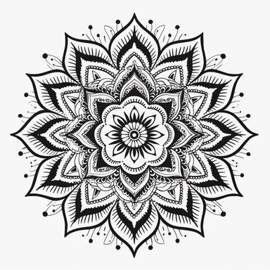 no shading. boho mandala. no shading. lines and dots. black. simple. clipart. white background