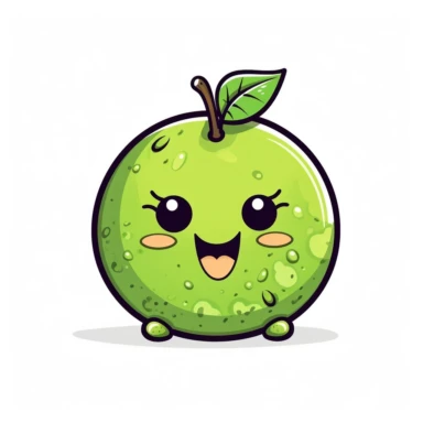 cute Kiwi Fruit, happy and smiling, bold line, clipart, sticker, white background, no shadow, 8k detail