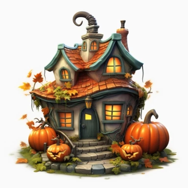 simple fairy Halloween house, pumpkin, horror, clipart, complex, highly detailed, signature design