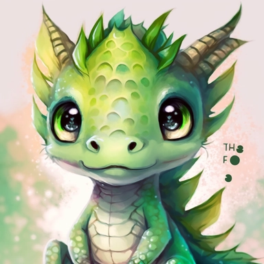 a watercolor painting of a Tiny cute adorable baby dragon looking directly into the camera and slightly smiling, dragon has little braid of hair in the centre, green color, watercolor painted effect skin, intricate details, glass eyes, skip has watercolor painting effect, soft cinematic lighting, 8k, portrait, Pixar style character, pokemon anime style octane render, upper body only, inspired by Hanns Katz, logo, pastel colors, liquid cooled, 70's, clipart, chill out, retro, full body, white bac