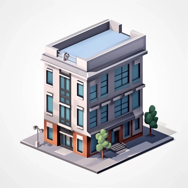 clipart, cartoon style, white background, simplistic, single grey building