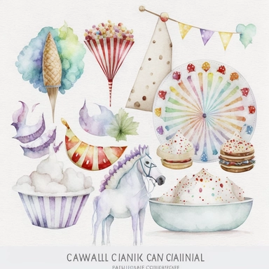 carnival food, watercolour, all white watercolour background watercolor,all white background, clipart
